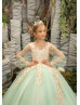 Mint And Blush Pink Lace Tulle Keyhole Back Blossom Flower Girl Dress